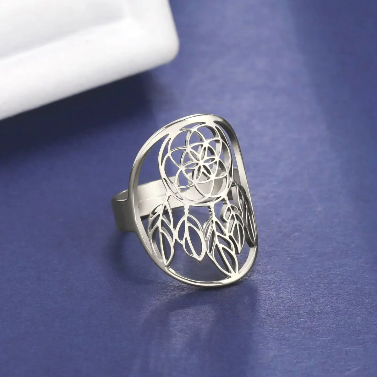 Bague attrape rêve-fleur de vie réglable