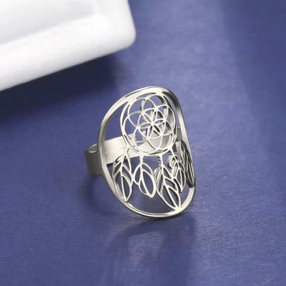 Bague attrape rêve-fleur de vie réglable