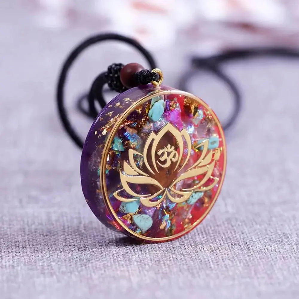 Pendentif Orgonite " Fleur de Lotus-Om" Turquoise et Oeil de Tigre MaPierreDeProtection®