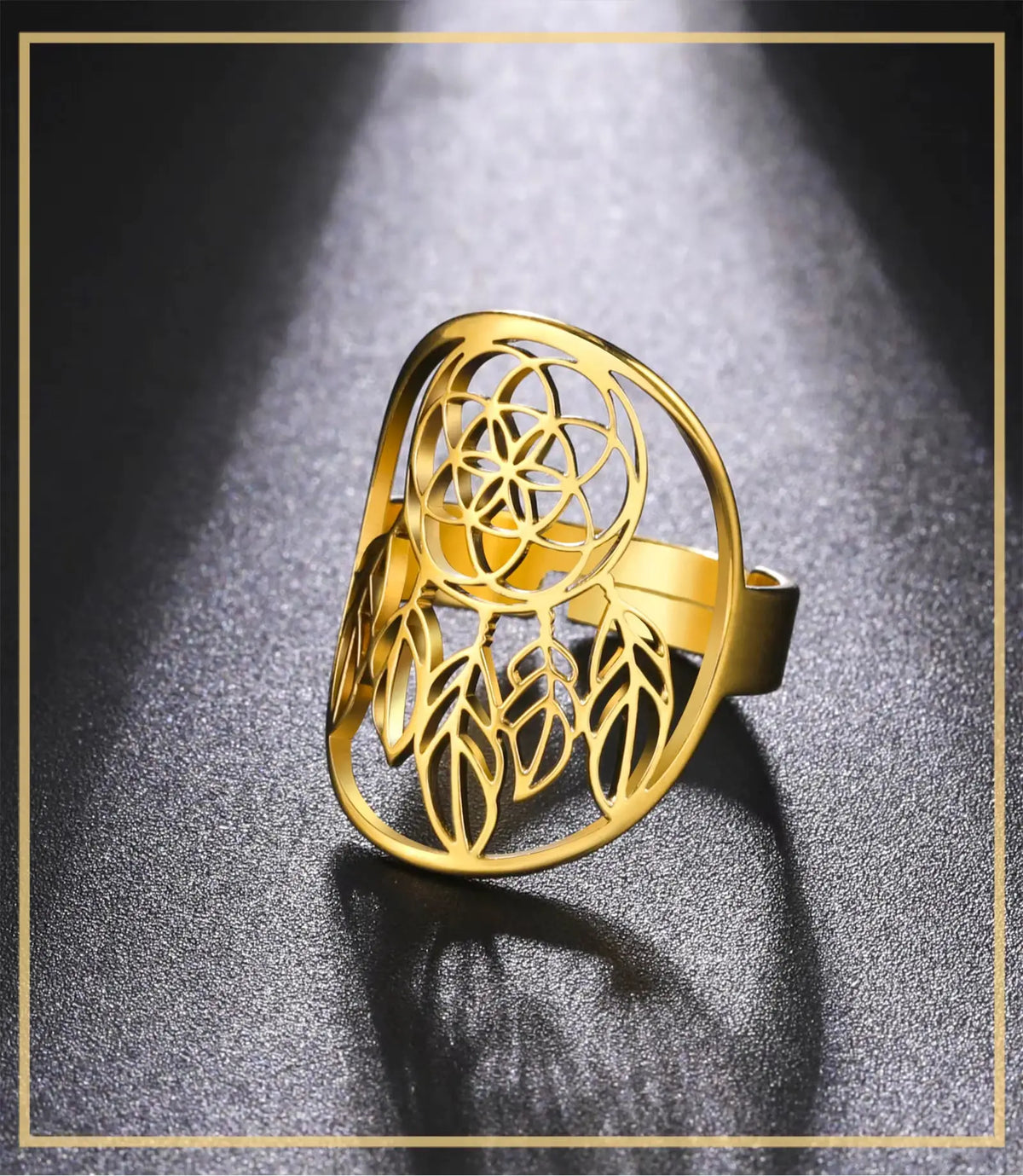 Bague attrape rêve-fleur de vie réglable