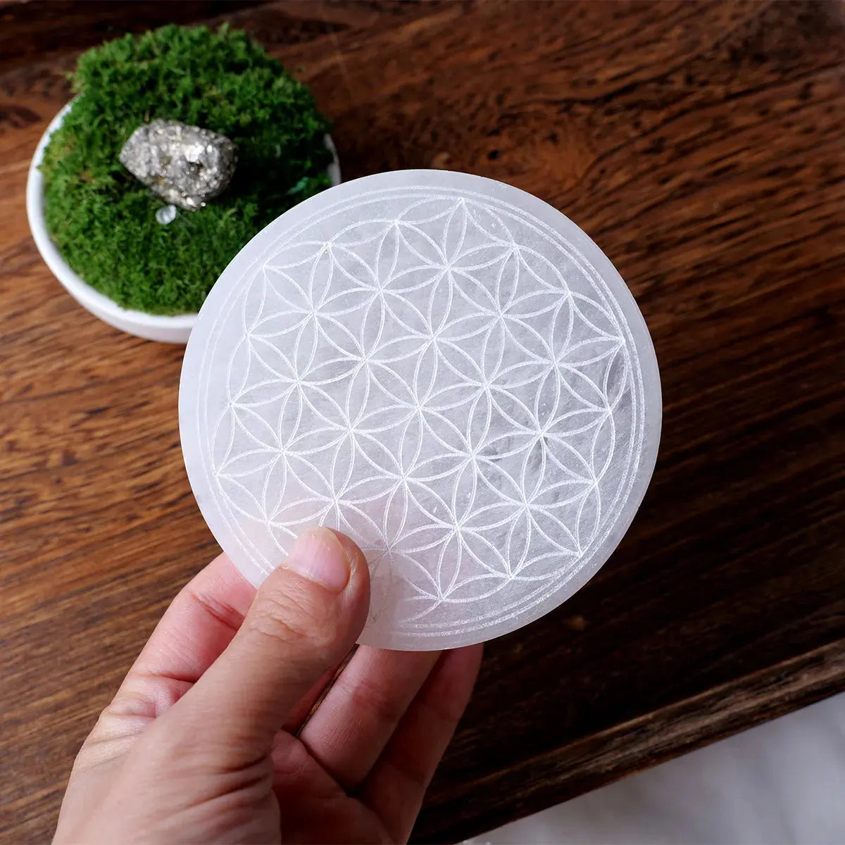 Plaque de Rechargement en Sélénite Fleur de Vie MaPierreDeProtection®