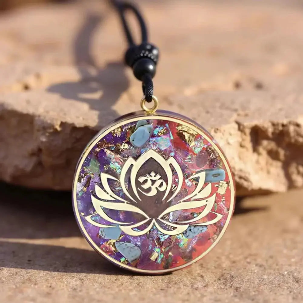 Pendentif Orgonite " Fleur de Lotus-Om" Turquoise et Oeil de Tigre MaPierreDeProtection®
