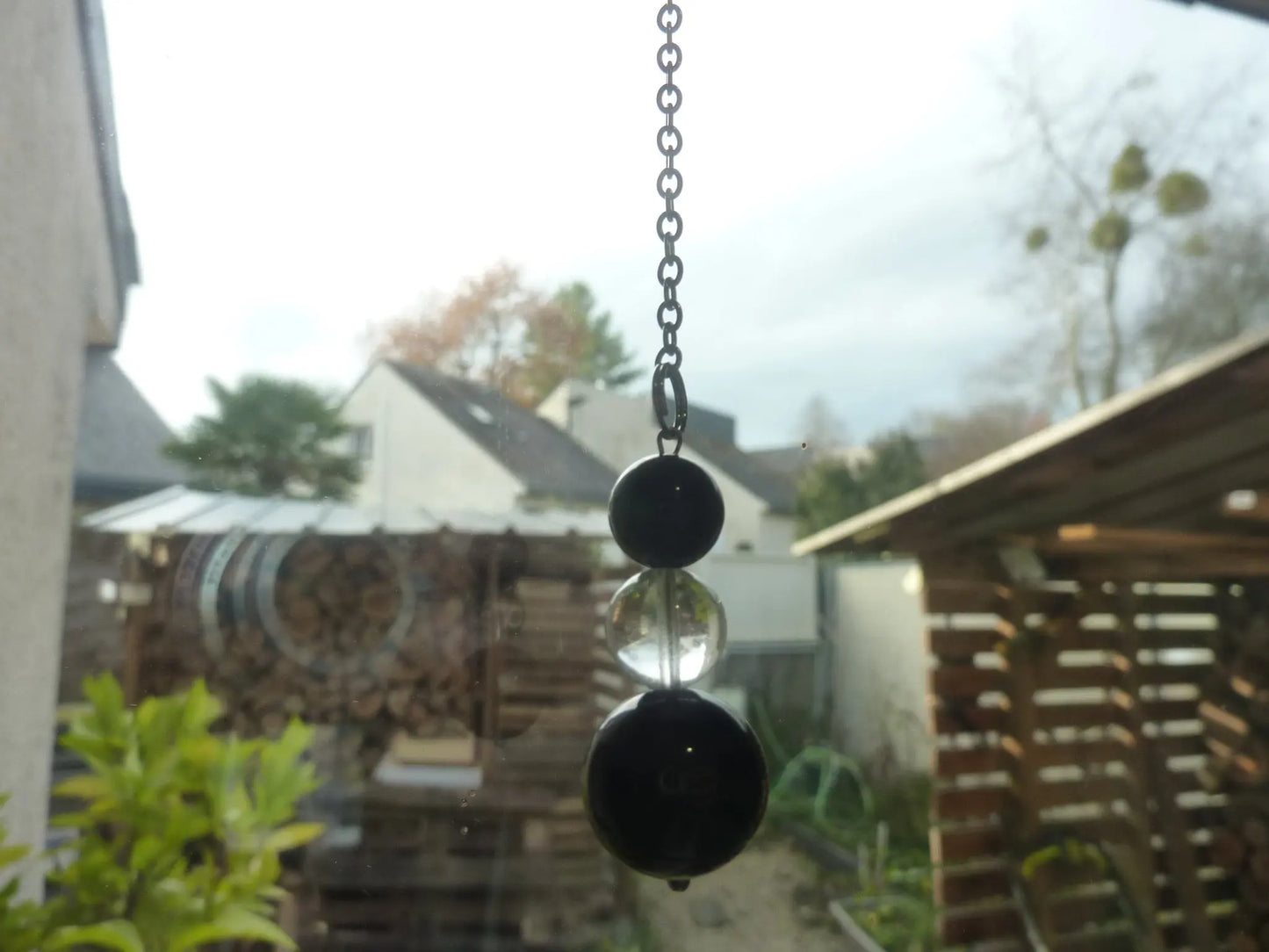 Suspension de protection Obsidienne Œil Céleste & Quartz – Maison, boutique, cabinet