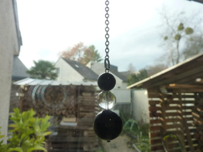 Suspension de protection Obsidienne Œil Céleste & Quartz – Maison, boutique, cabinet