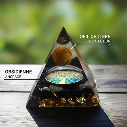 Orgonite "Arbre de Vie " en Oeil de Tigre et Obsidienne MaPierreDeProtection®