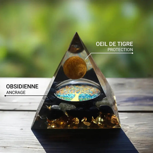 Orgonite "Arbre de Vie " en Oeil de Tigre et Obsidienne MaPierreDeProtection®