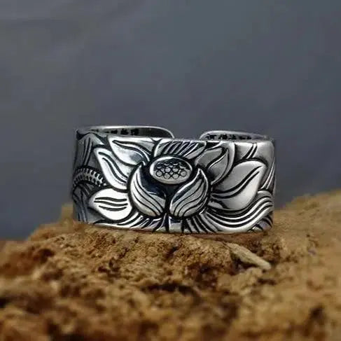 Bague Sutra fleur de lotus ajustable en argent 995